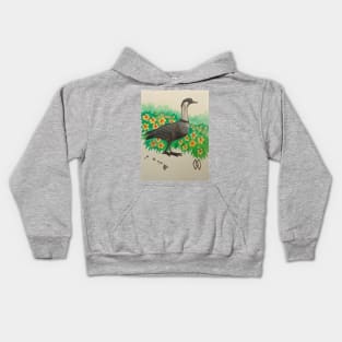 Hawaii state bird and flower, the Nene and yellow hibiscus Kids Hoodie